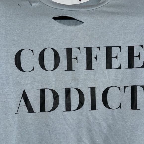 Distressed Gray "Coffee Addict" Graphic T-Shirt Size M 65% Cotton & 35% Polyeste - Picture 2 of 7